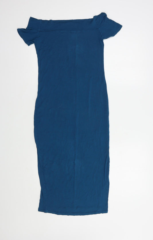 Style Womens Blue Viscose Bodycon Size S Off the Shoulder Pullover
