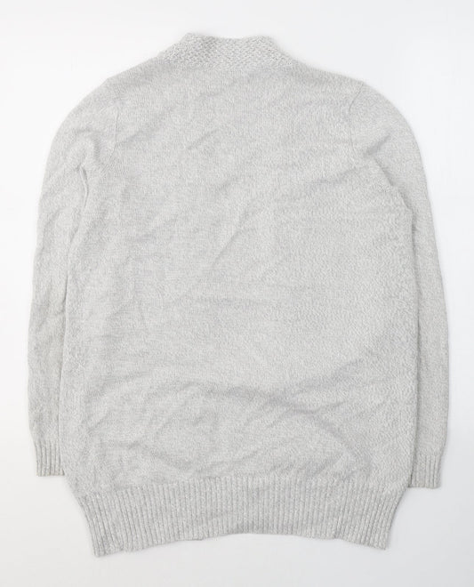 BHS Womens Grey V-Neck Cotton Cardigan Jumper Size 10