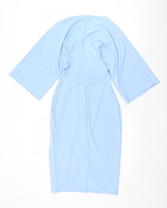 PRETTYLITTLETHING Womens Blue Polyester Sheath Size 8 V-Neck