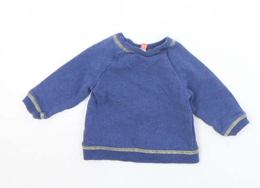 John Lewis Boys Blue Cotton Pullover Jumper Size 0-3 Months Button - Car