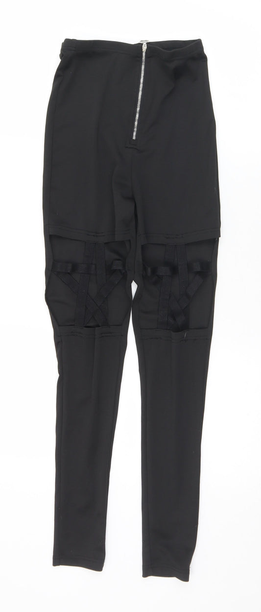 SheIn Womens Black Polyester Pedal Pusher Trousers Size XS L27 in Regular Zip