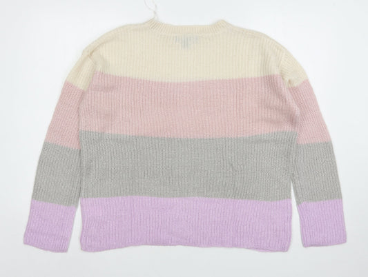 Primark Womens Multicoloured Round Neck Striped Polyester Pullover Jumper Size 10