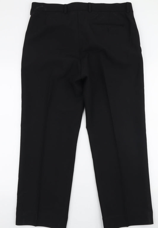 George Mens Black Polyester Trousers Size 36 in L29 in Regular Zip
