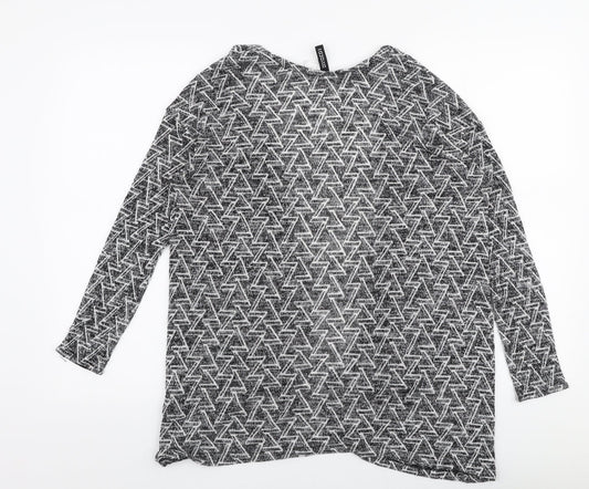 H&M Womens Grey V-Neck Geometric Polyester Cardigan Jumper Size XS