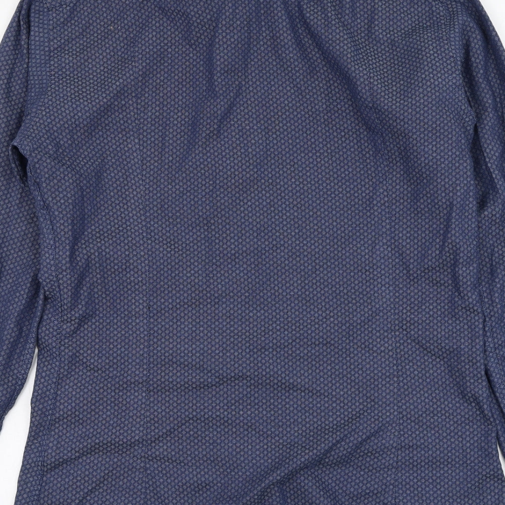 Remus Uomo Mens Blue Cotton Dress Shirt Size 15.5 Collared Button