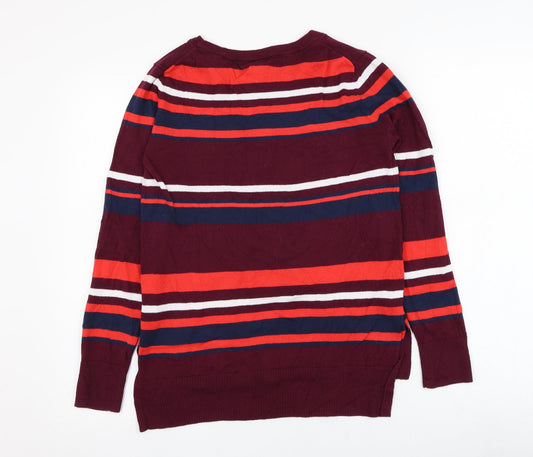 Gap Womens Purple Round Neck Striped Cotton Pullover Jumper Size XS