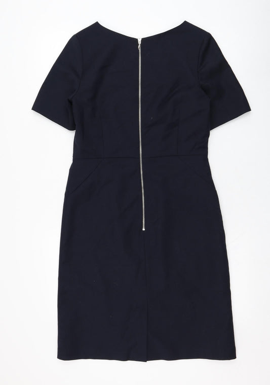 John Lewis Womens Blue Polyester Shift Size 10 Round Neck Zip