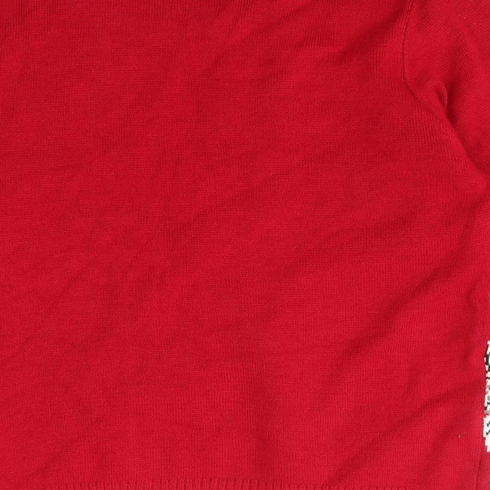 Smith Womens Red Scoop Neck Floral Acrylic Pullover Jumper Size S