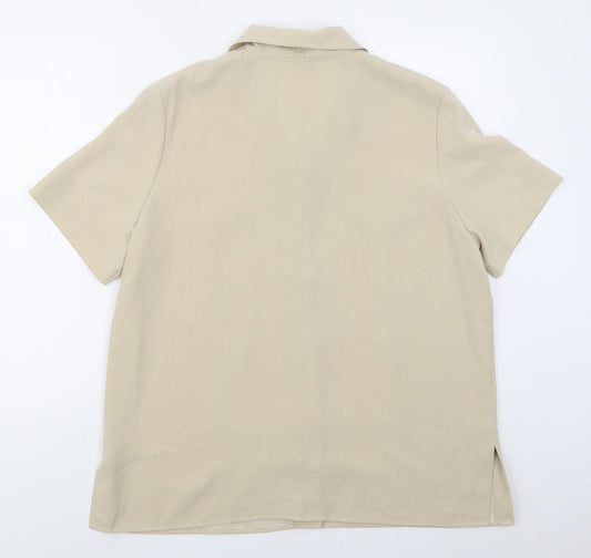 Damart Womens Beige Polyester Basic Button-Up Size L Collared
