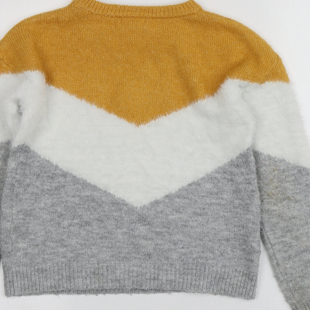 Primark Girls Multicoloured Round Neck Striped Acrylic Pullover Jumper Size 10-11 Years