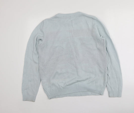 Avenue Womens Blue Round Neck Geometric Acrylic Pullover Jumper Size M - Santa Jumper