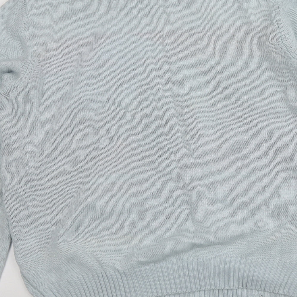 Avenue Womens Blue Round Neck Geometric Acrylic Pullover Jumper Size M - Santa Jumper