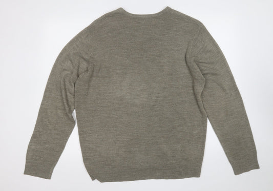 Marks and Spencer Mens Green Round Neck Acrylic Pullover Jumper Size XL