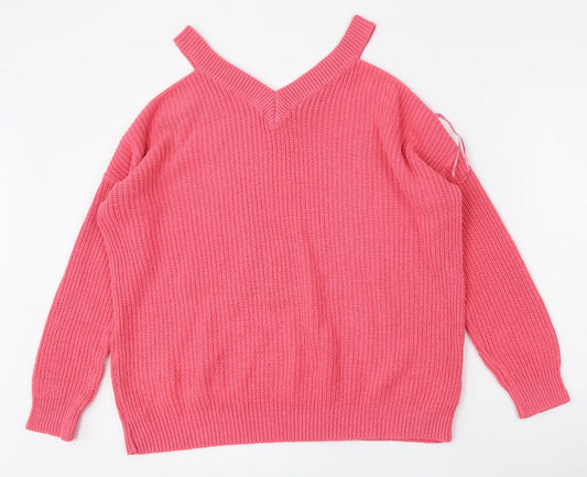 Atmosphere Womens Pink V-Neck Acrylic Pullover Jumper Size 6