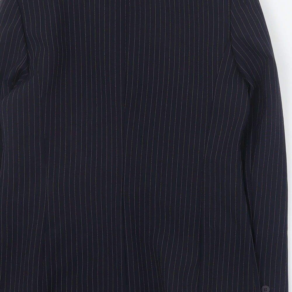 Select Womens Blue Striped Polyester Jacket Blazer Size 12