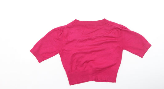 F&F Womens Pink V-Neck Viscose Cardigan Jumper Size 8
