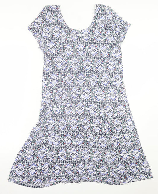 Peacocks Womens Blue Floral Viscose Fit & Flare Size 16 Scoop Neck Pullover