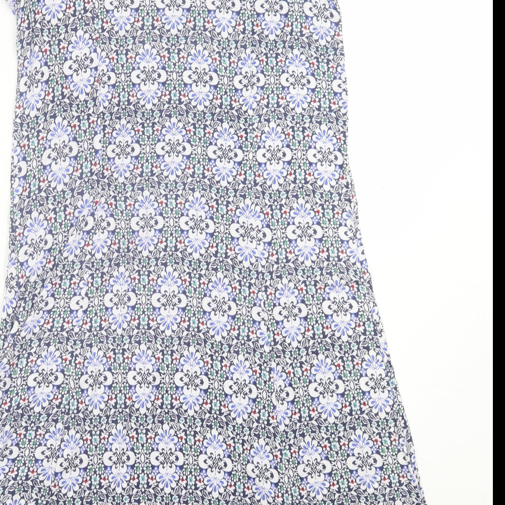 Peacocks Womens Blue Floral Viscose Fit & Flare Size 16 Scoop Neck Pullover