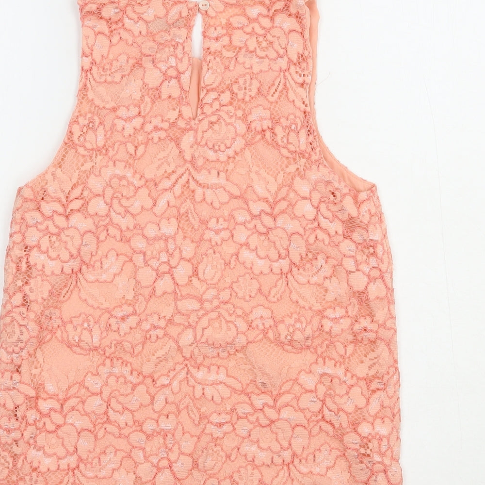 F&F Womens Pink Floral Nylon Basic Blouse Size 6 Scoop Neck