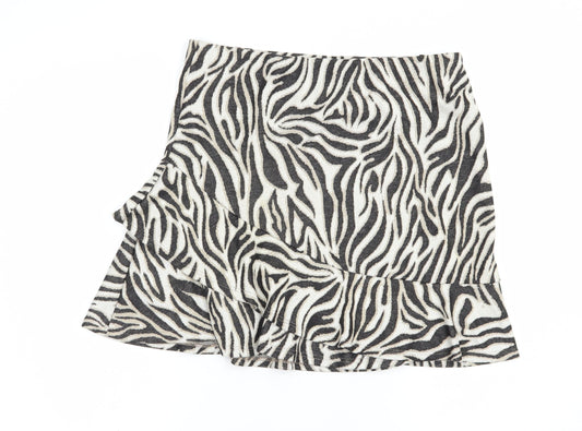 Miss Selfridge Womens Beige Animal Print Polyester Skater Skirt Size 14
