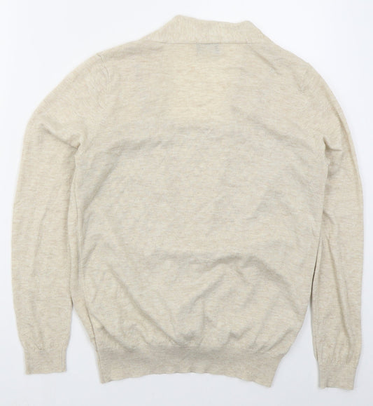 F&F Womens Beige V-Neck Geometric Polyester Pullover Jumper Size 12