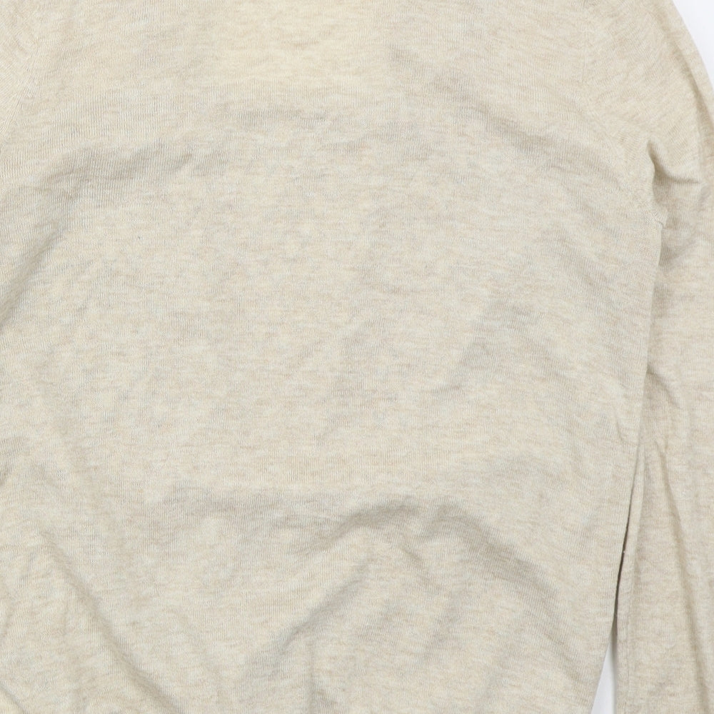 F&F Womens Beige V-Neck Geometric Polyester Pullover Jumper Size 12