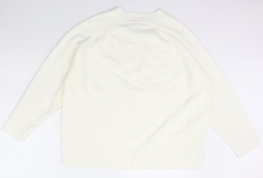 Nutmeg Womens Ivory Scoop Neck  Acrylic Pullover Jumper Size 20