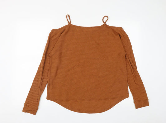 SheIn Womens Brown Viscose Basic Blouse Size L V-Neck