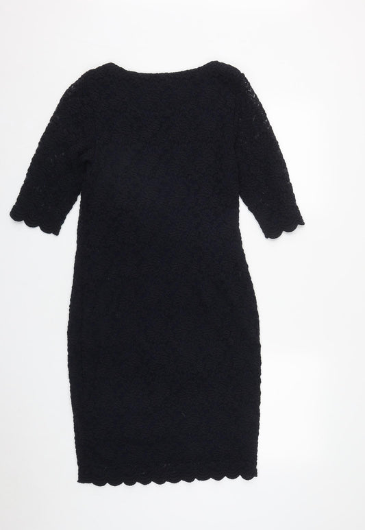 Marks and Spencer Womens Blue Geometric Polyester A-Line Size 12 Round Neck