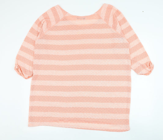 George Womens Pink Round Neck Striped Polyester Pullover Jumper Size XL