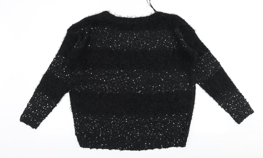 TU Womens Black Round Neck Acrylic Pullover Jumper Size 12