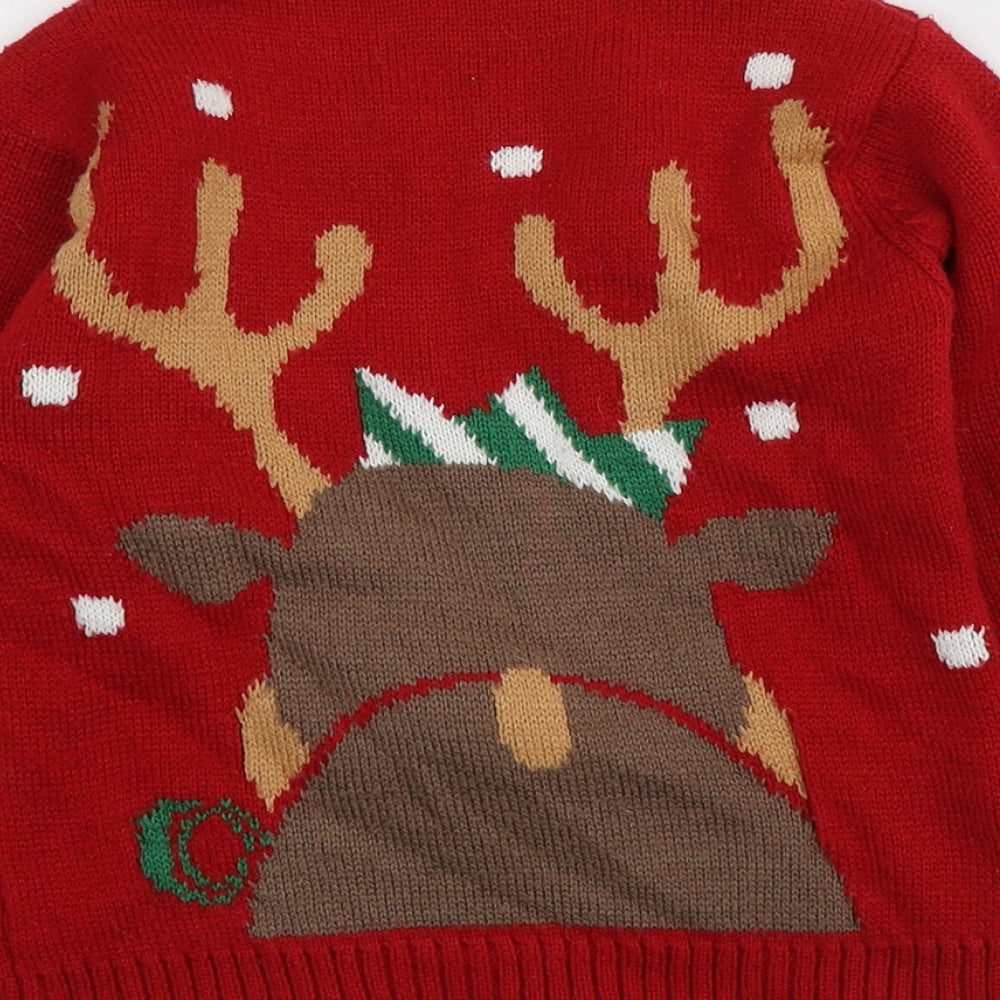 Urban rascals Boys Red Round Neck Geometric Acrylic Pullover Jumper Size 4 Years - Santa Jumper
