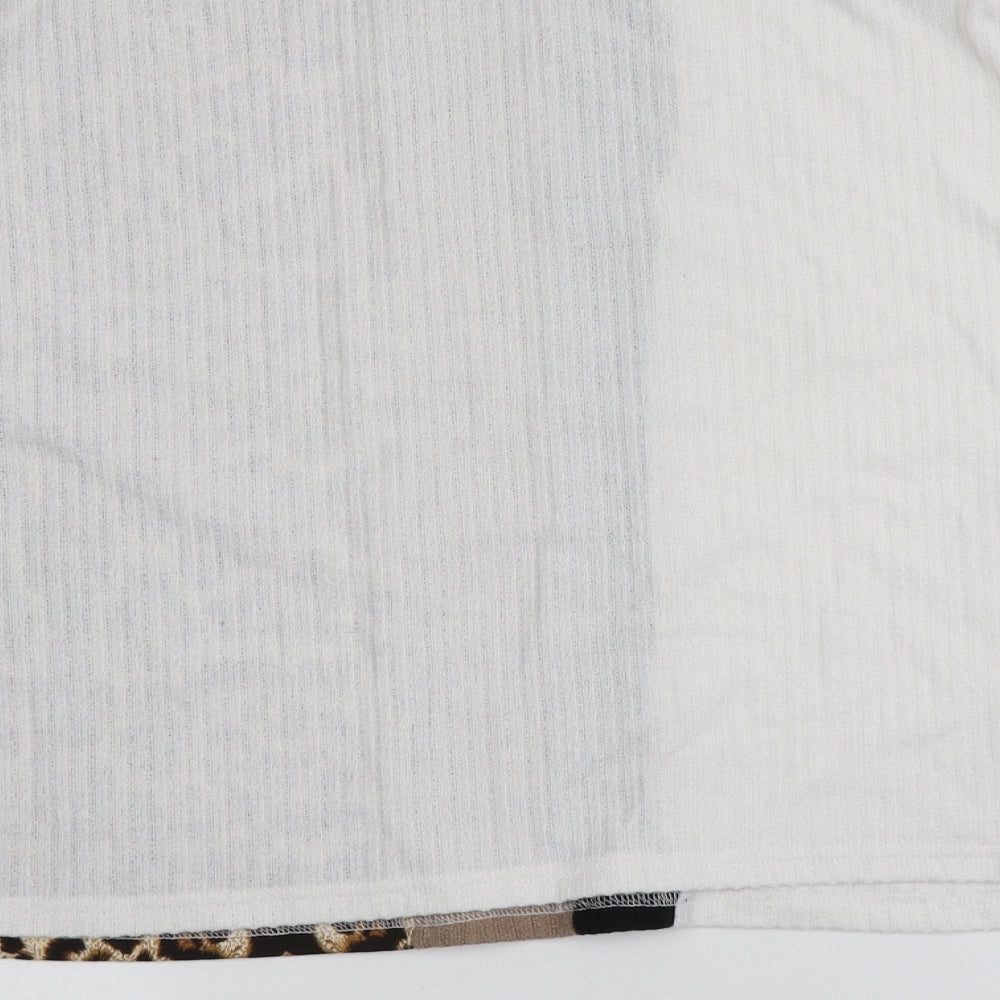 SheIn Womens White Round Neck Animal Print Polyester Pullover Jumper Size XL