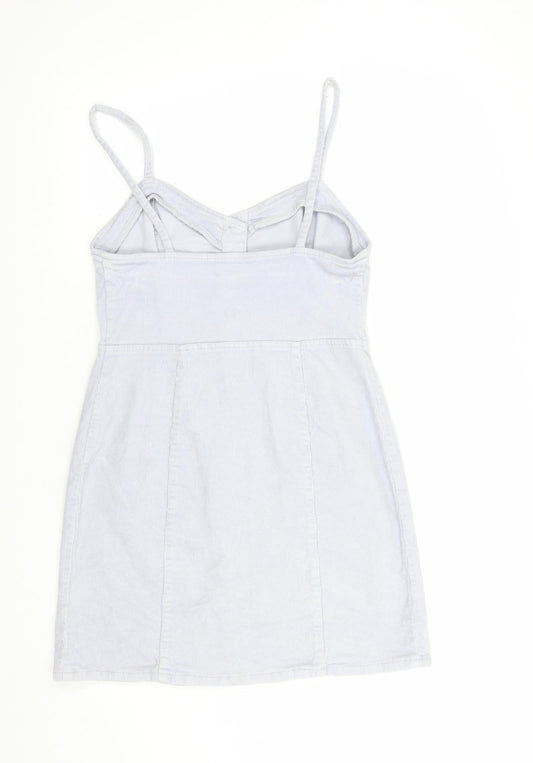 Denim Co. Womens Grey Cotton Pinafore/Dungaree Dress Size 8 Sweetheart Button