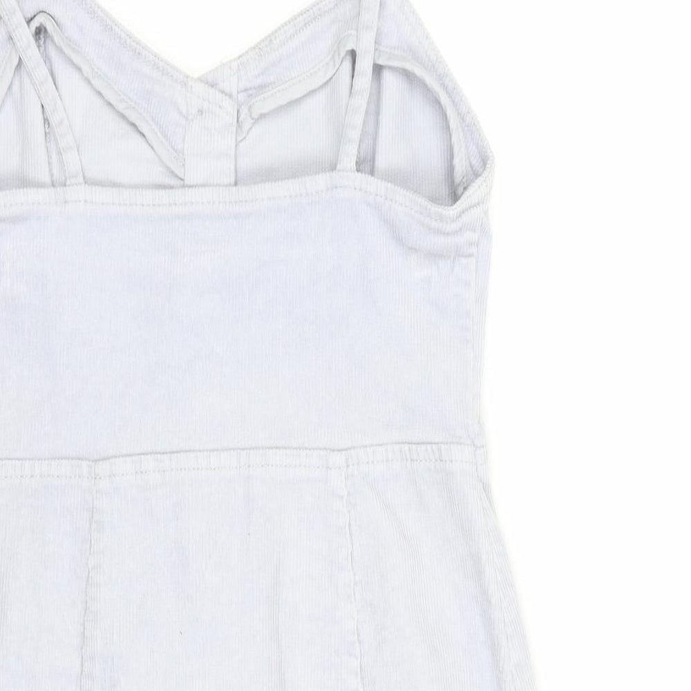 Denim Co. Womens Grey Cotton Pinafore/Dungaree Dress Size 8 Sweetheart Button