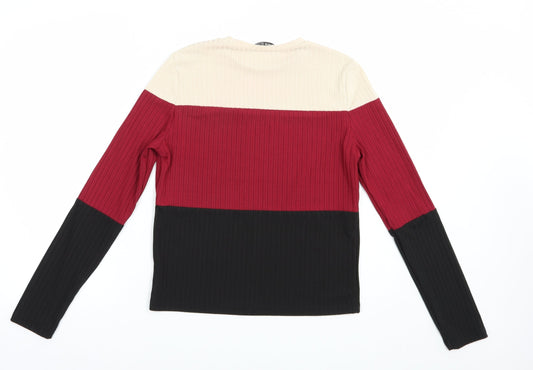 SheIn Womens Multicoloured Colourblock Polyester Basic Blouse Size M Crew Neck