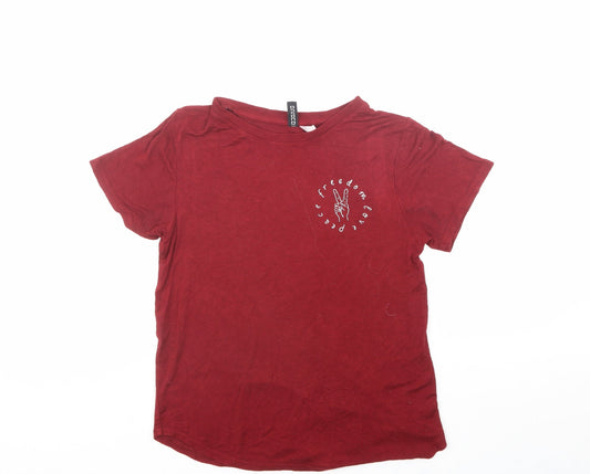 Divided by H&M Womens Red Viscose Jersey T-Shirt Size XS Crew Neck