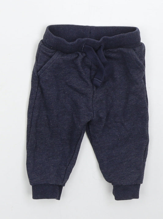 Fred & Flo Boys Blue Cotton Sweatpants Trousers Size 3-6 Months Drawstring
