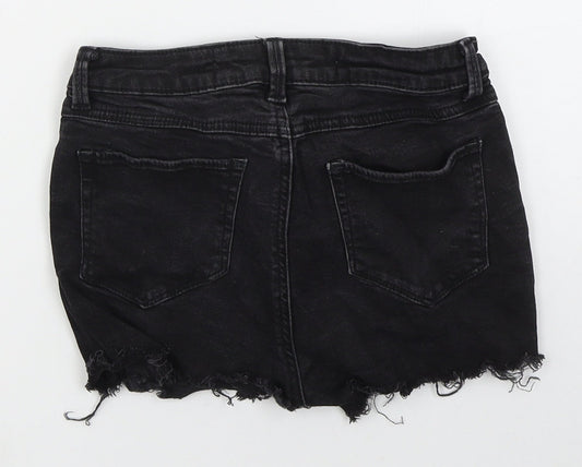 Denim Co Womens Black  Cotton Hot Pants Shorts Size 6  Regular Button - Distressed Look
