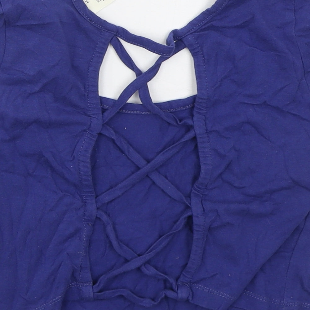 Wet Seal Womens Blue Cotton Cropped T-Shirt Size M Round Neck