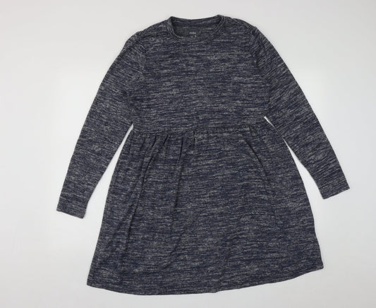 Studio Womens Blue Polyester Fit & Flare Size 8 Round Neck