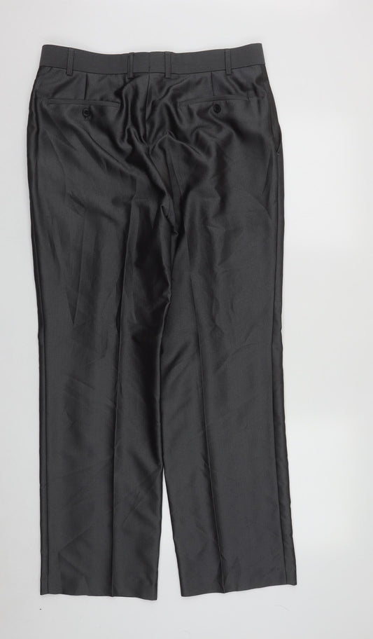 Daniel Grahame Mens Grey Polyester Trousers Size 34 in L31 in Regular Zip