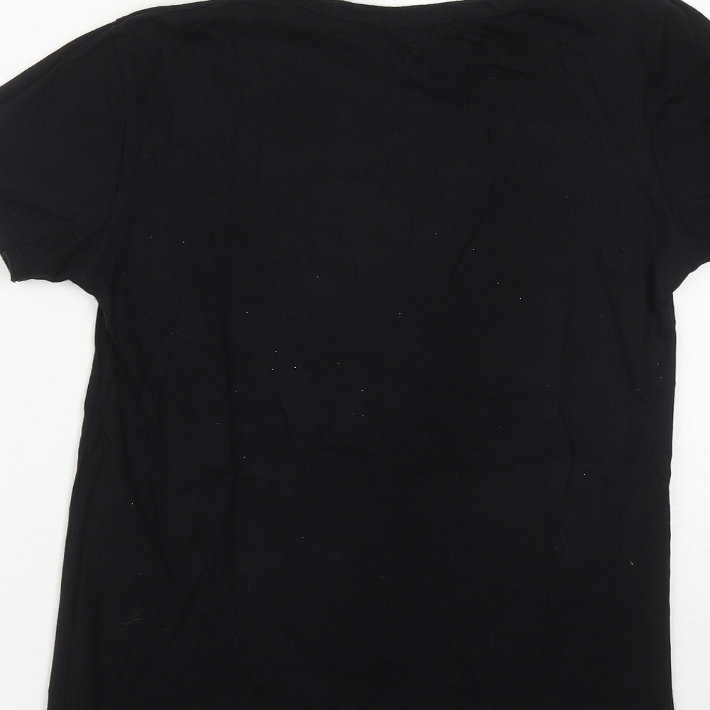 Paisian Womens Black Cotton Basic T-Shirt Size S Round Neck