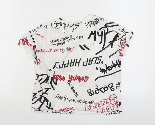 Pull&Bear Mens Multicoloured Geometric Cotton T-Shirt Size XS Round Neck