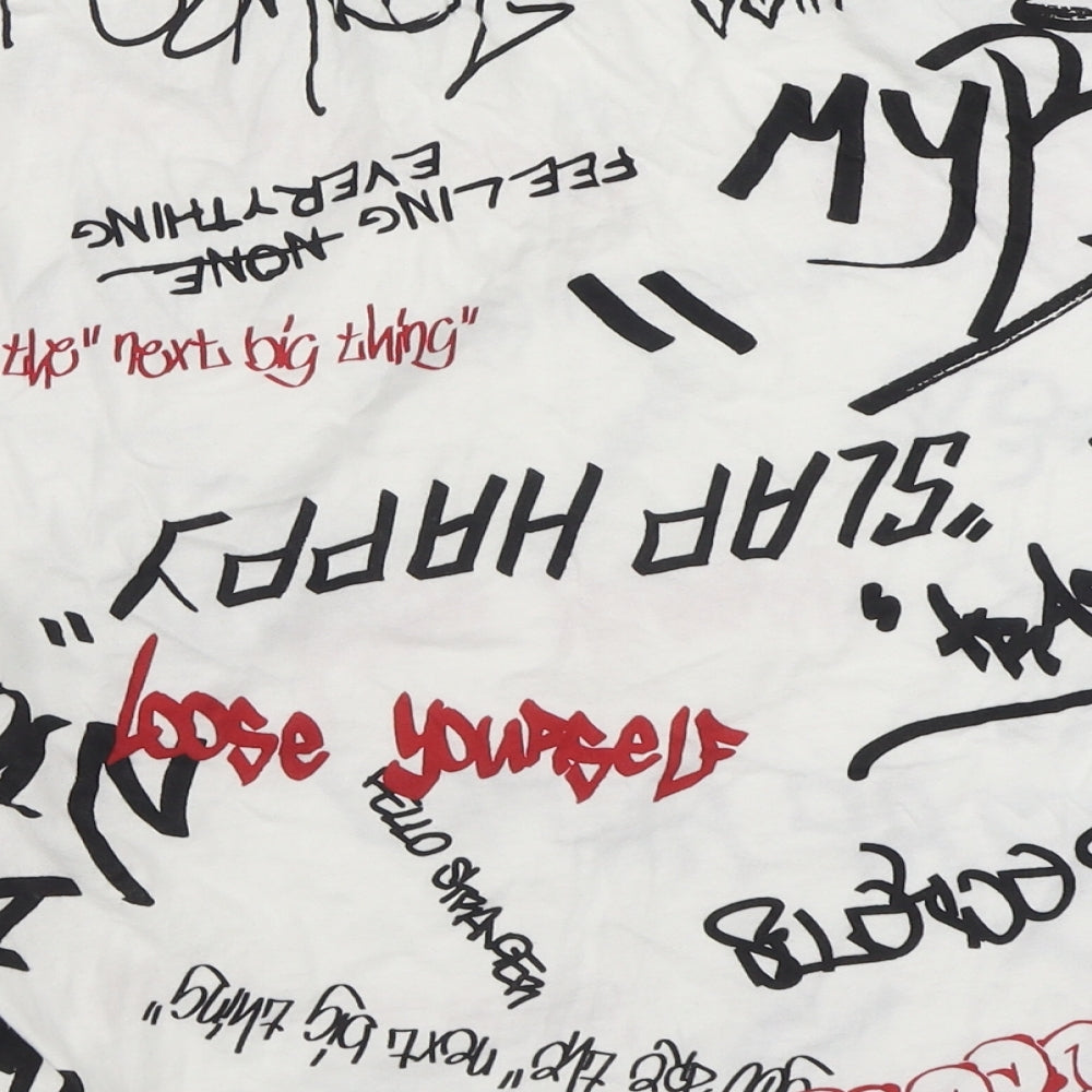 Pull&Bear Mens Multicoloured Geometric Cotton T-Shirt Size XS Round Neck