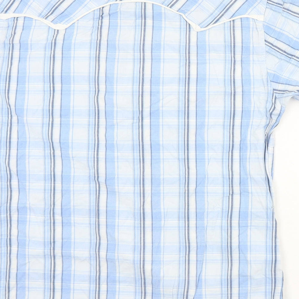 George Mens Blue Plaid Cotton Button-Up Size M Collared Snap - Shark