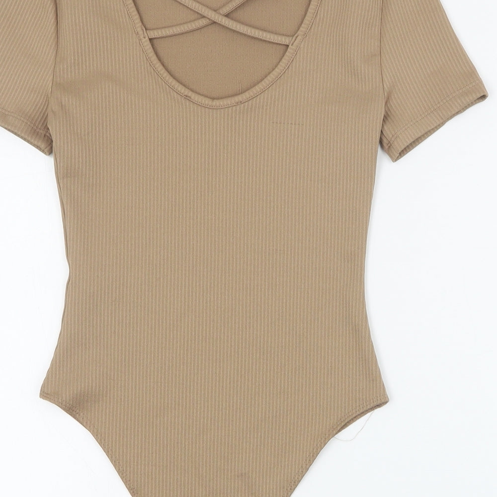 Primark Womens Brown Polyester Bodysuit One-Piece Size 2XS Snap - Ribbed