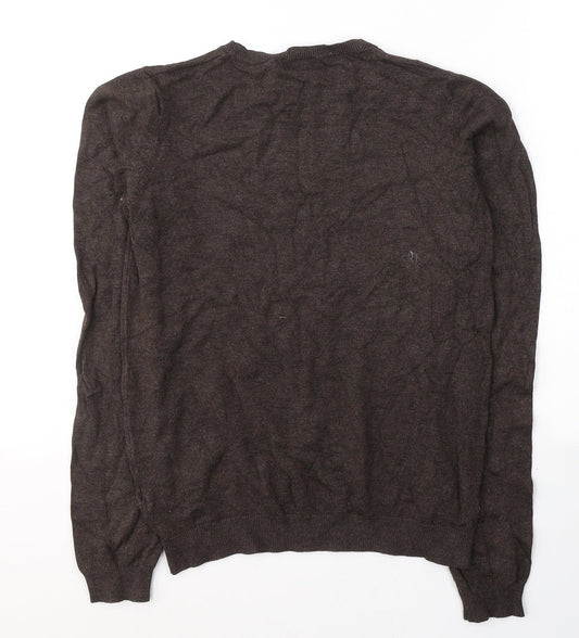 H&M Mens Brown Round Neck Viscose Pullover Jumper Size S