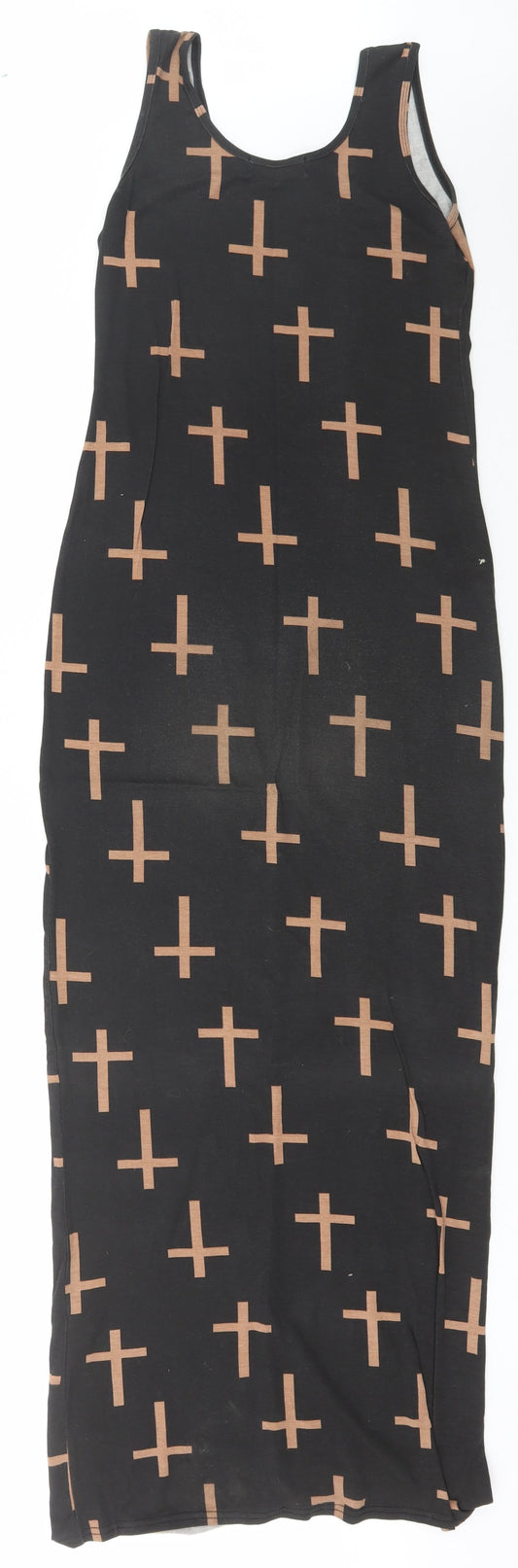 Boohoo Womens Brown Geometric Viscose Bodycon Size 10 Scoop Neck Pullover