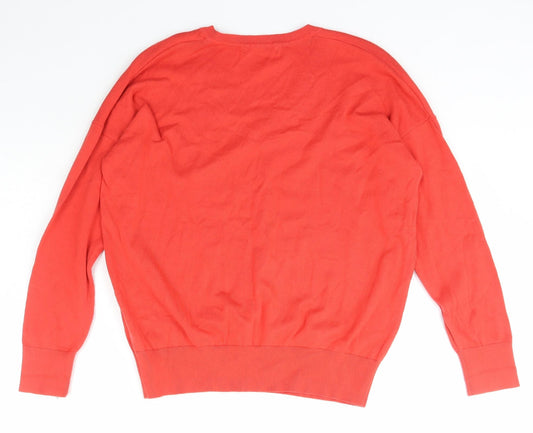 Dunnes Stores Womens Red V-Neck Cotton Pullover Jumper Size M